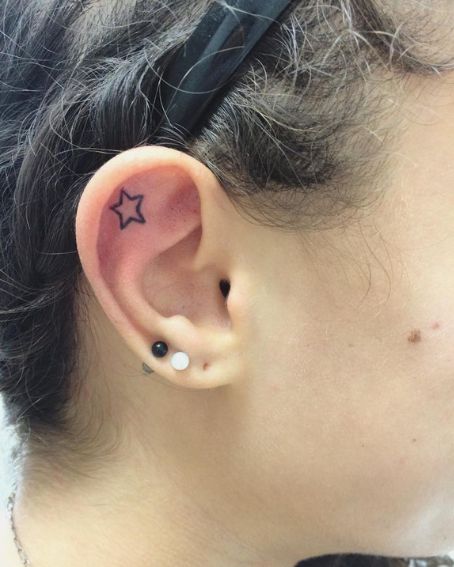 Minimalist Star Tattoo On Ear