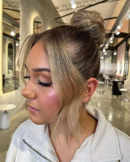 Golden Blonde Bang At Topknot