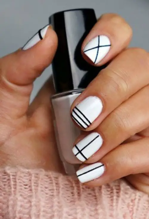 black and white Geometric nail art design
