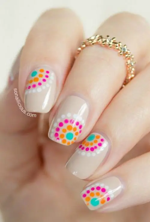 Pink and Orange Polka Dot Nail Art