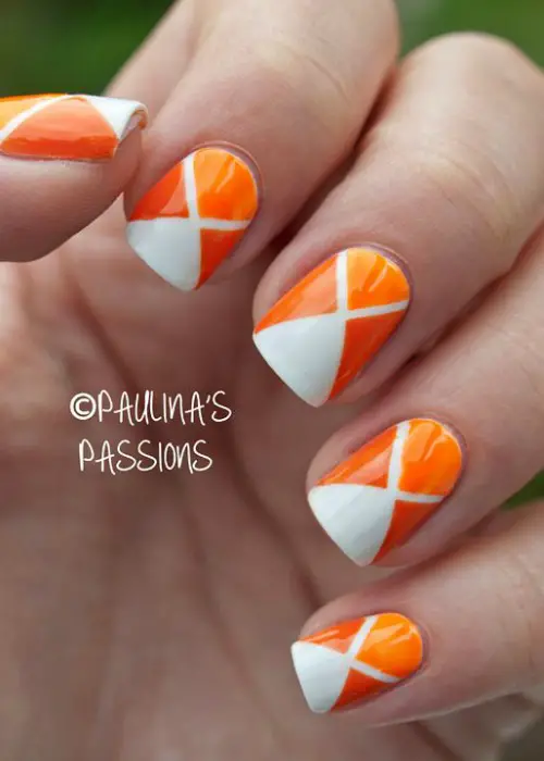 Matte Orange Geometric Nail Art