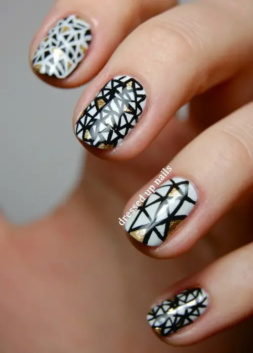 gorgeous sheer black Geometric Nail Art