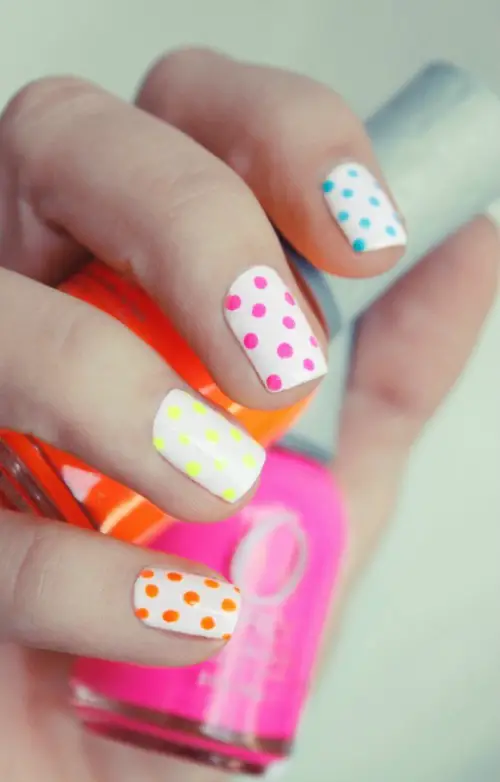 Multi Color Polka Dot Nail Art