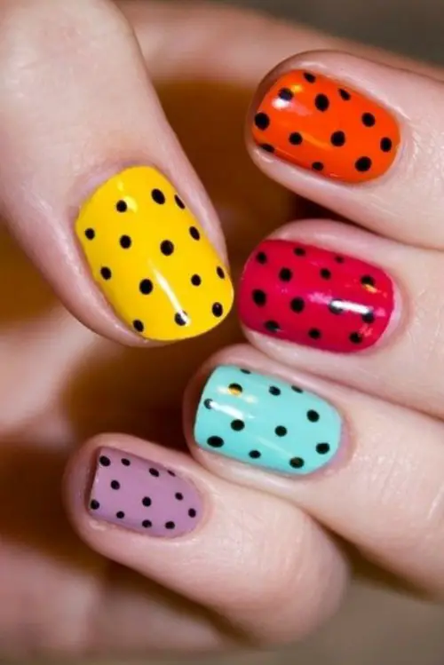 Black Polka Dots Nail Art