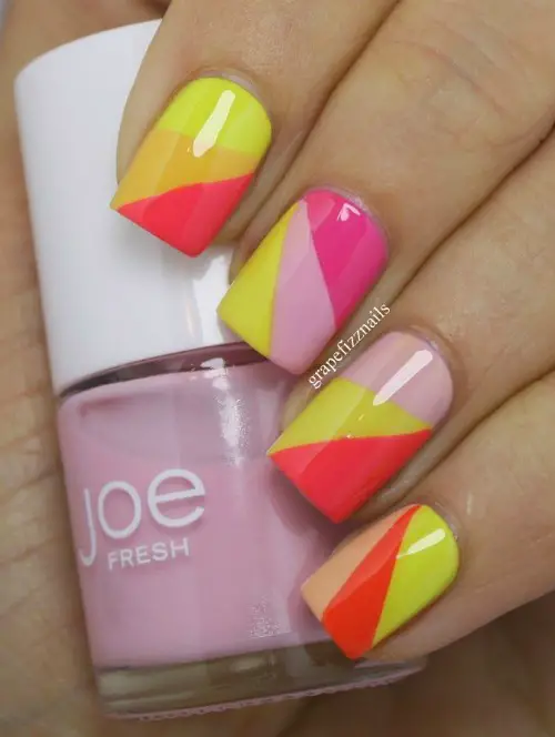 Multi Color Geometric Nail Art