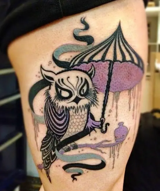owl tattoo on thigh