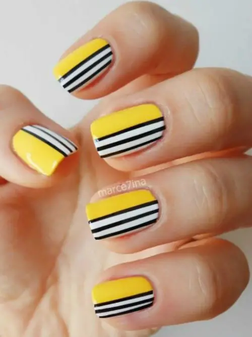 Neon Yellow Geometric Nail Art Design