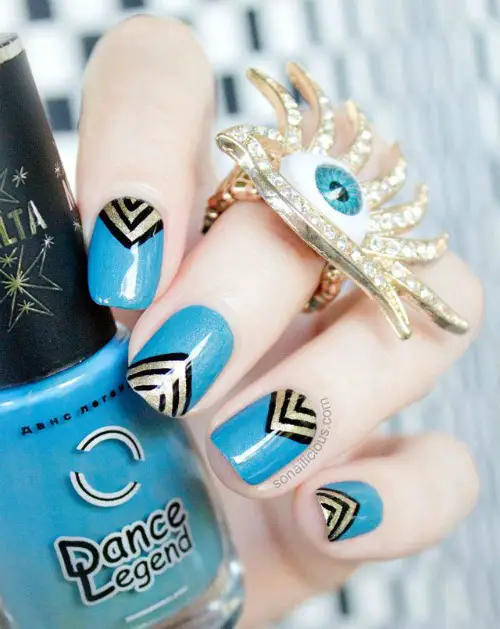 Gold and teal Geometric Nail Art