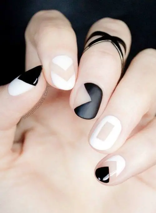 Black and White Abstract Inspired Nail Art Design