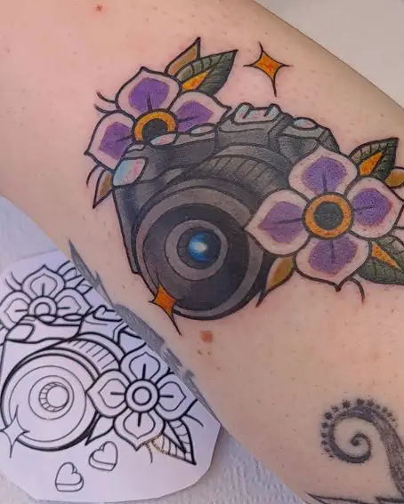 Lavender Flowers With Camera Tattoo