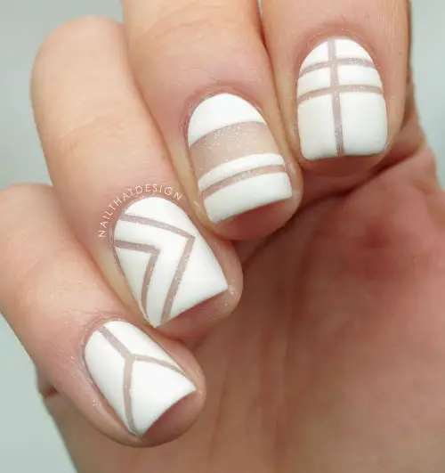 Fashion White Geometric Nail Art