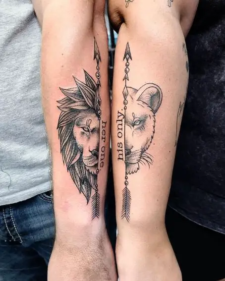 Lion And Lioness Tattoo For Best Couples