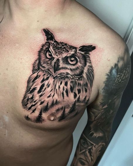 Owl Tattoo On Chest