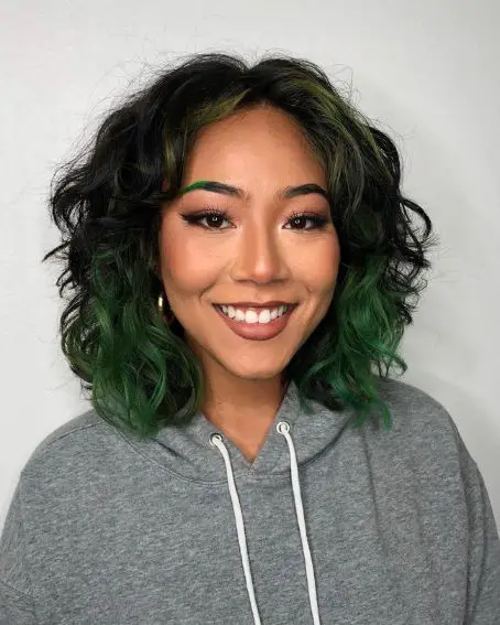 Green Highlighted Wavy Shag Hairstyle