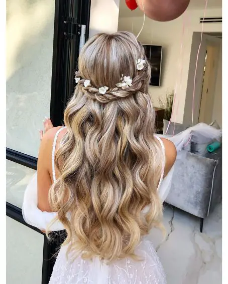 Mix Blonde Waterfall Braid Wedding Hairstyle