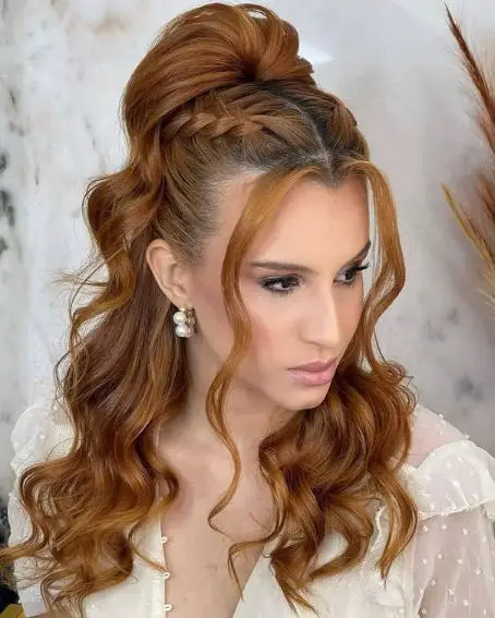 Copper Hair With Middle-parted Braid Updo