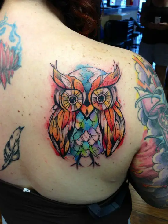 owl tattoo on back shoulder