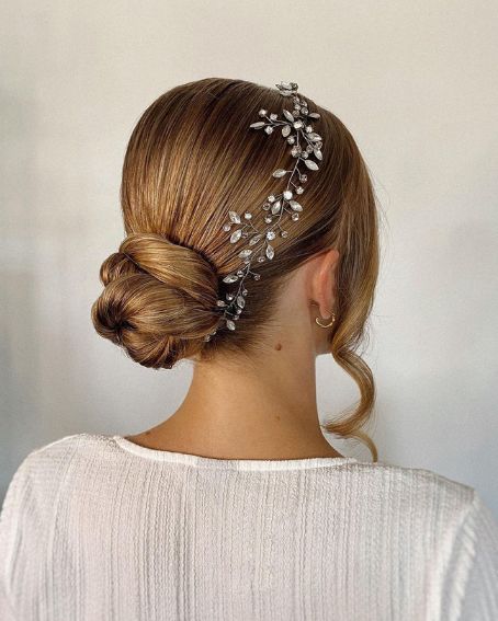 Simple Smooth Knotted Low Bun with Stone Clip