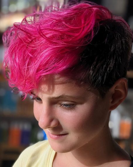 Pink Curly Pixie Cut