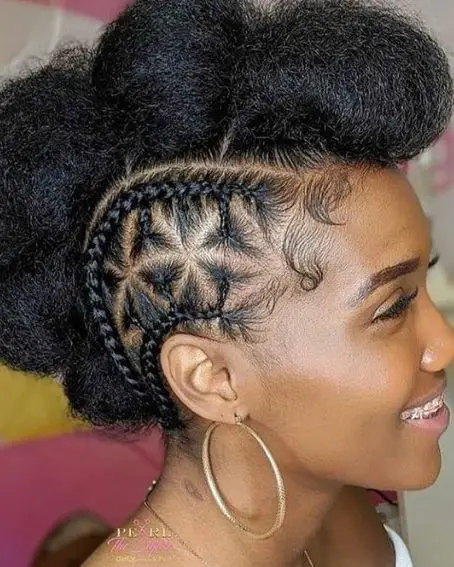 Black Buns With Creative Side Braid Hairstyle for Black Women