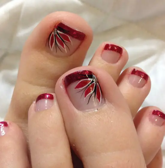 Glitter French Tip Toe Nail Art Design