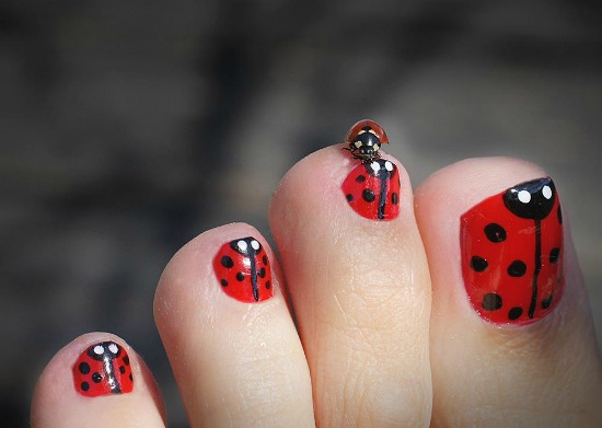 Ladybug toe nail Art Design