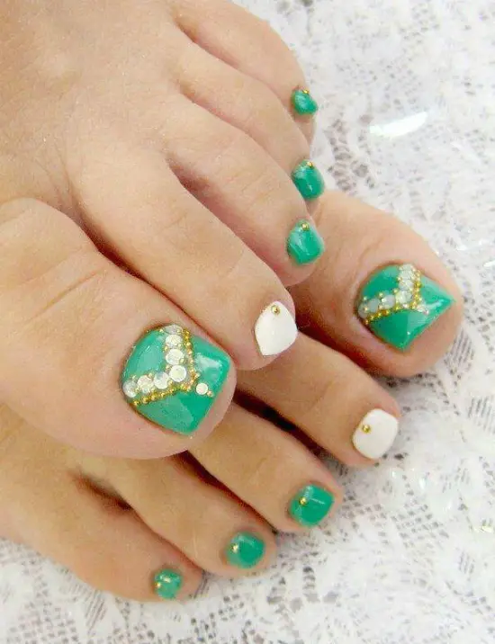 Tribal Toe Nail Art with Rhinestones