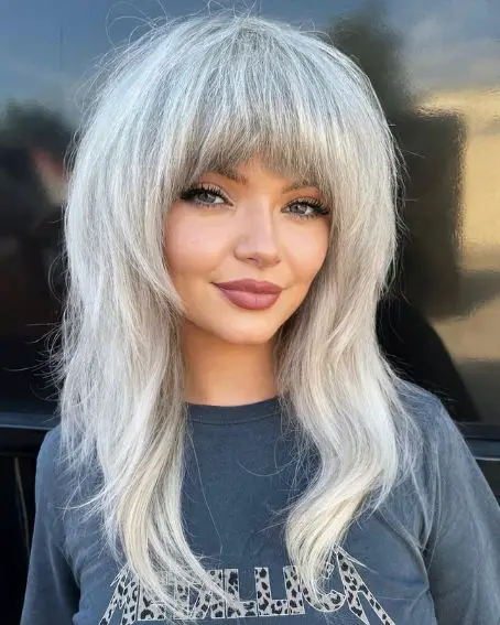 Platinum Bangs With Long Layered Hair