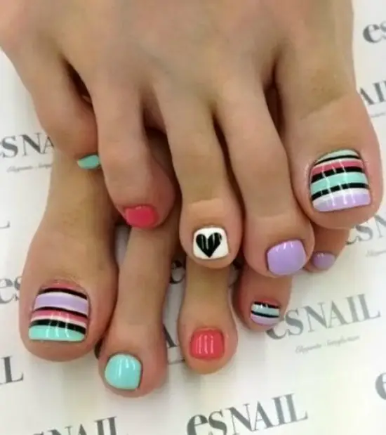 neon geometric toe nail art design