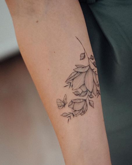 Magnolia Branch And Butterfly Tattoo