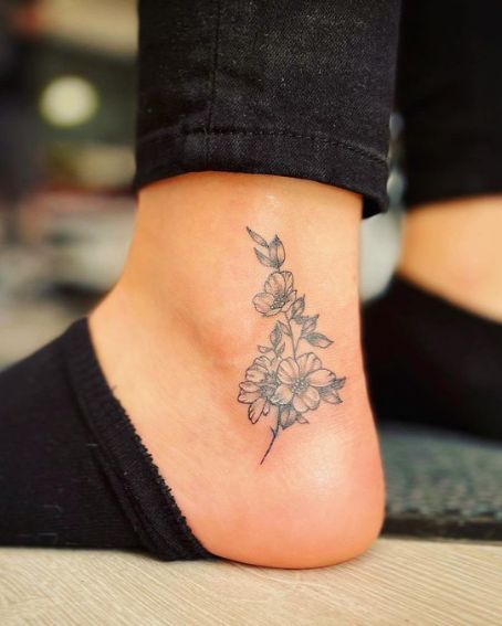 Small Floral Tattoo On Ankle