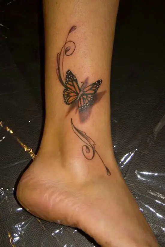 3D Butterfly Tattoo Design on Foot