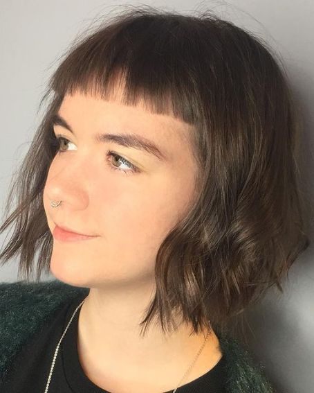 Short Fringes Wavy Bob Hairstyle