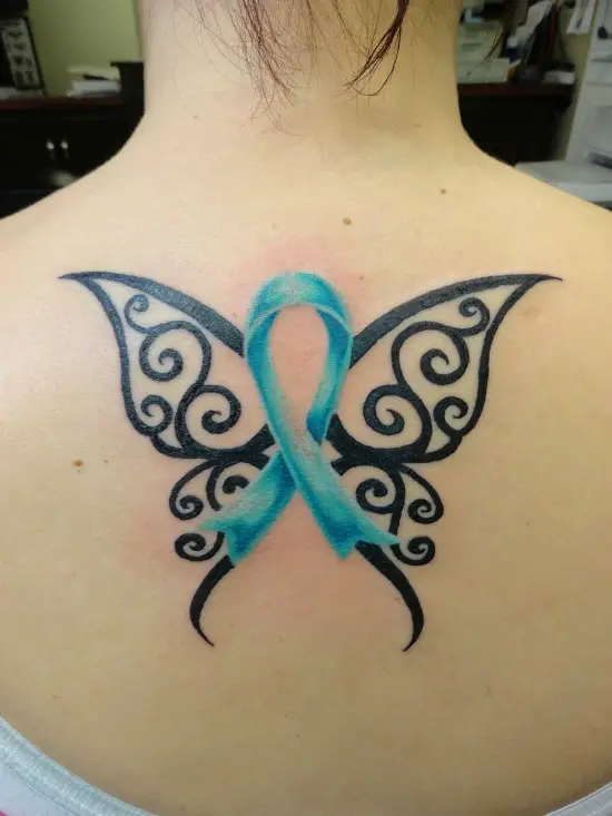 Cancer Ribbon Butterfly Tattoo Design
