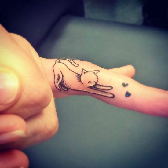 Cat Tattoo on Inside the Finger