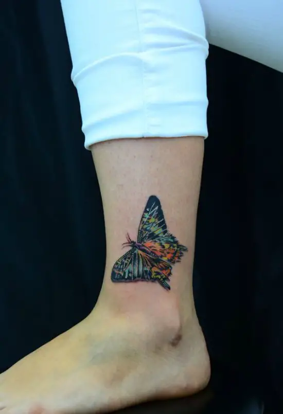 Colorful Butterfly Foot Tattoo