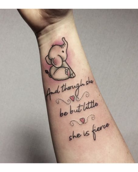 Cute Elephant And Quote Tattoo