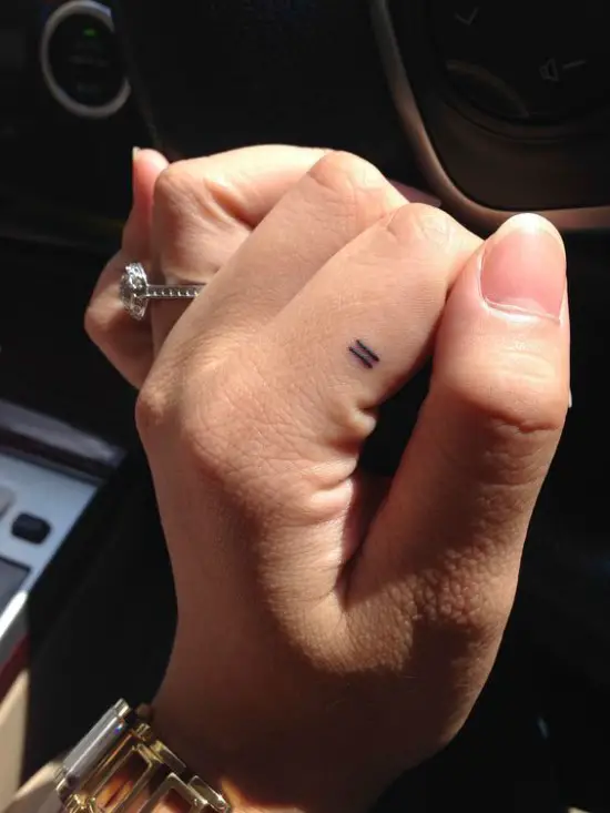 Equal Sign Tiny Tattoo on Finger