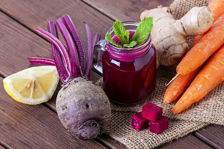 Juice from Carrots, beets, and oranges
