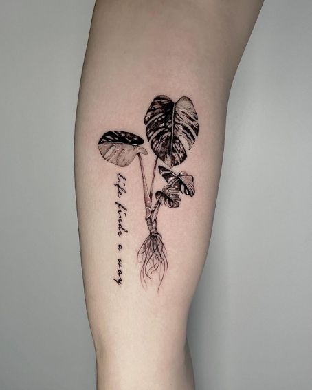 Quote Tattoo With Monstera Plant