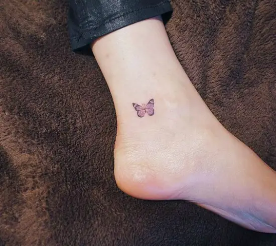 Small Butterfly Tattoo on Inner Ankle