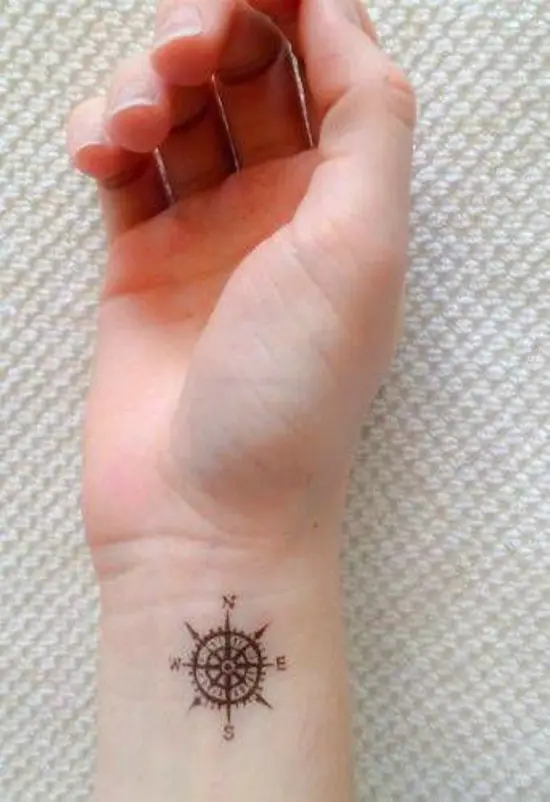 Small Compass Wrist Tattoo