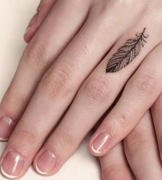 Small Feather Tattoo on Finger