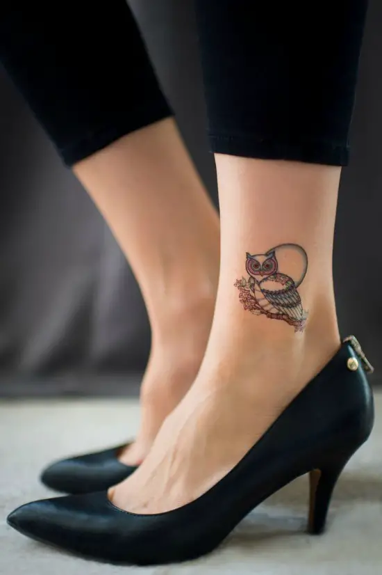 Small Owl Tattoo On Ankle