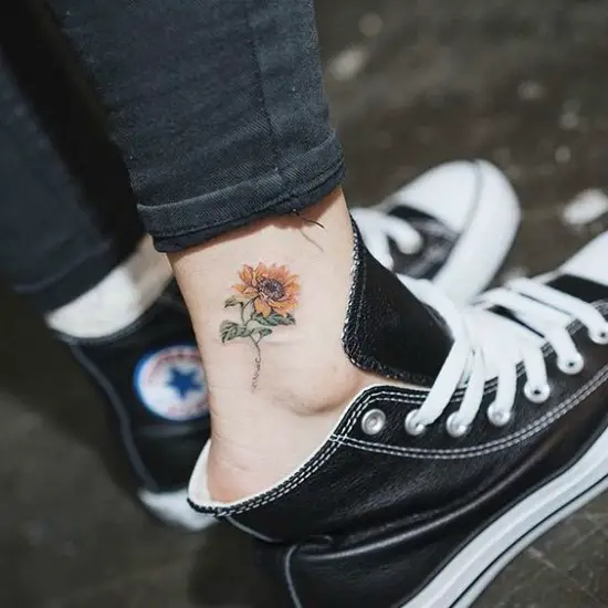 Small Sunflower Tattoo on Ankle