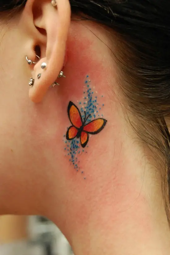 butterfly Tattoo on the neck