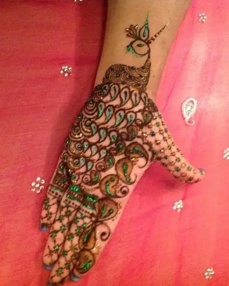 Peacock Glitter Mehndi Design