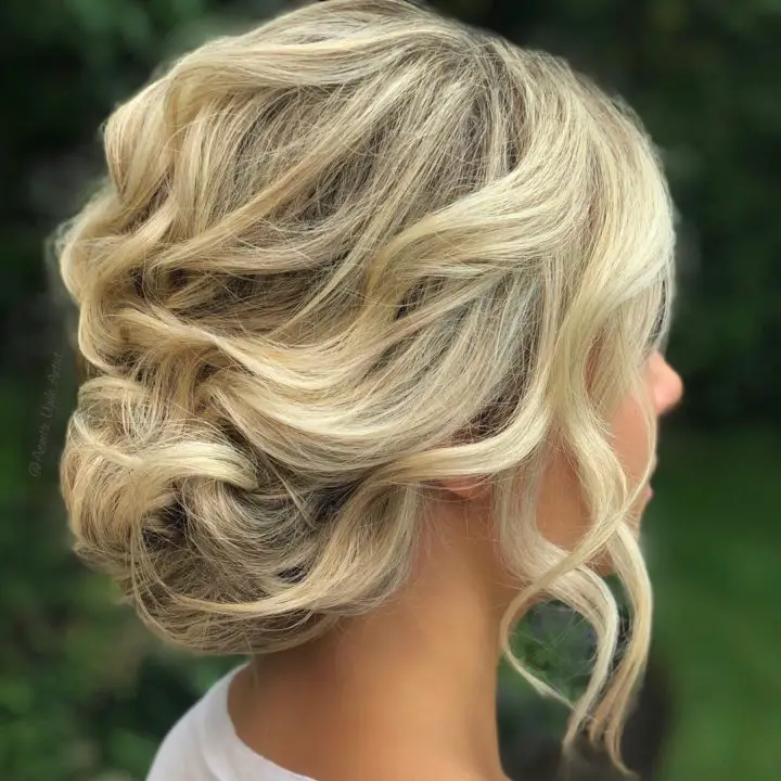 Blonde wavy updo