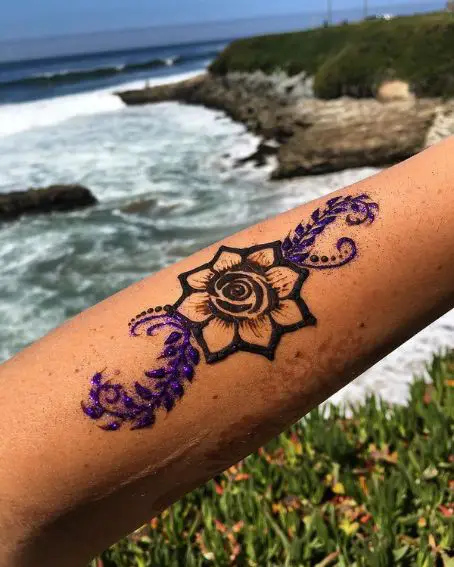 Rose And Purple Glittering Mehndi Design