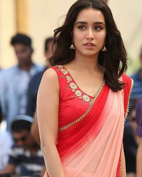 Shraddha In Red and Light Pink Saree